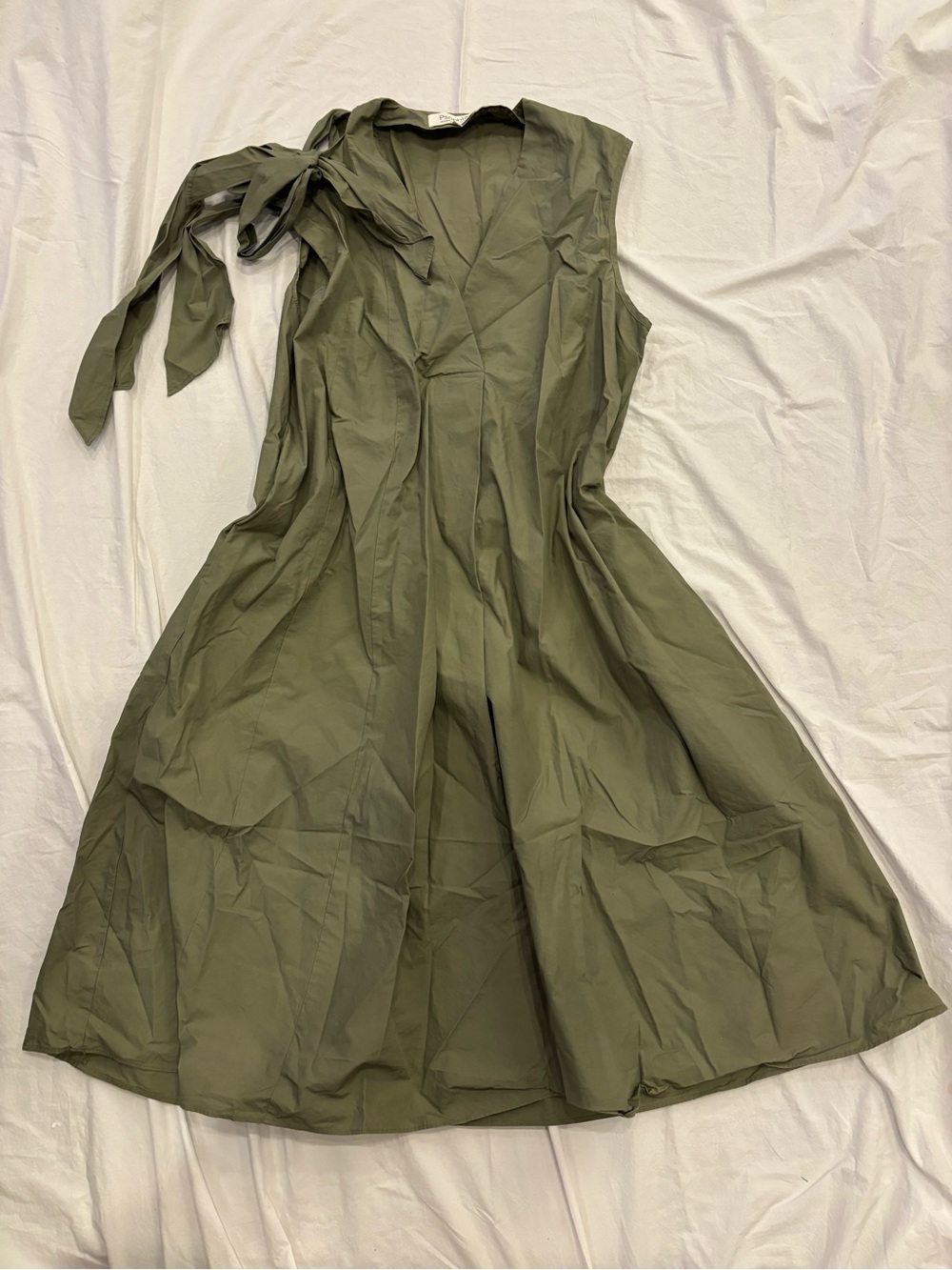 Sleeveless Olive Green A-Line Tie-Shoulder Dress